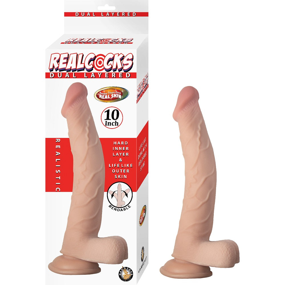 NASSTOYS - REALCOCKS DUAL LAYER BENDABLE DILDO 10 INCH VANILLA