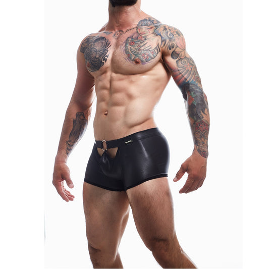 CUT 4 MEN - C4M PEEKABOO BLACK LEATHERETTE MINI PANTS