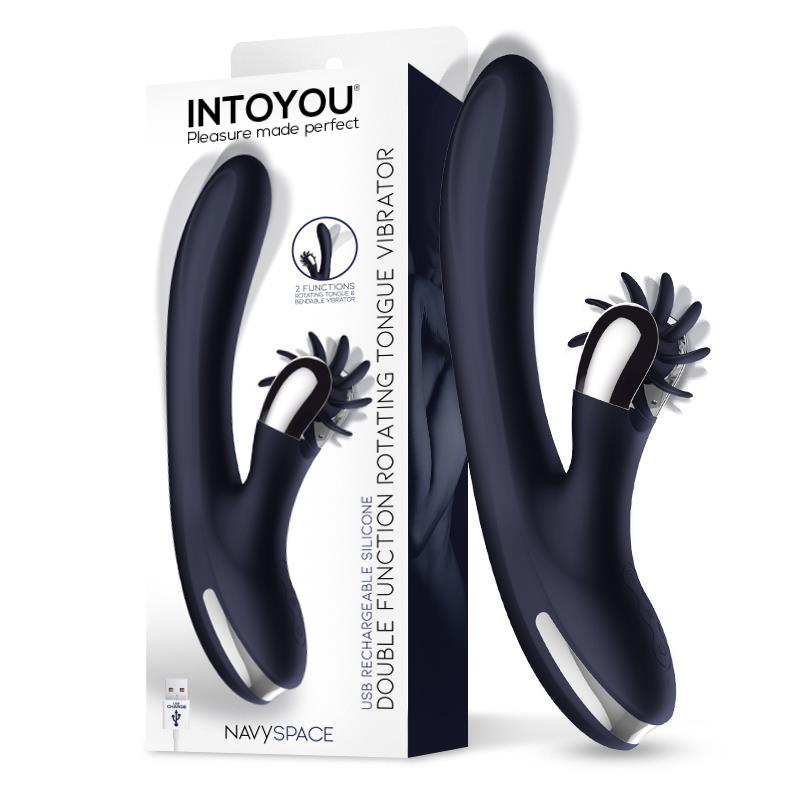 INTOYOU - NAVYSPACE VIBRADOR CON LENGUAS ROTADORAS AZUL