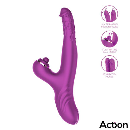 ACTION - NICO VIBRADOR CON DILDOS ALTERNANTES Y BOLA PERCUTORA 4 MOTORES