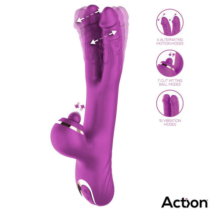 ACTION - NICO VIBRADOR CON DILDOS ALTERNANTES Y BOLA PERCUTORA 4 MOTORES
