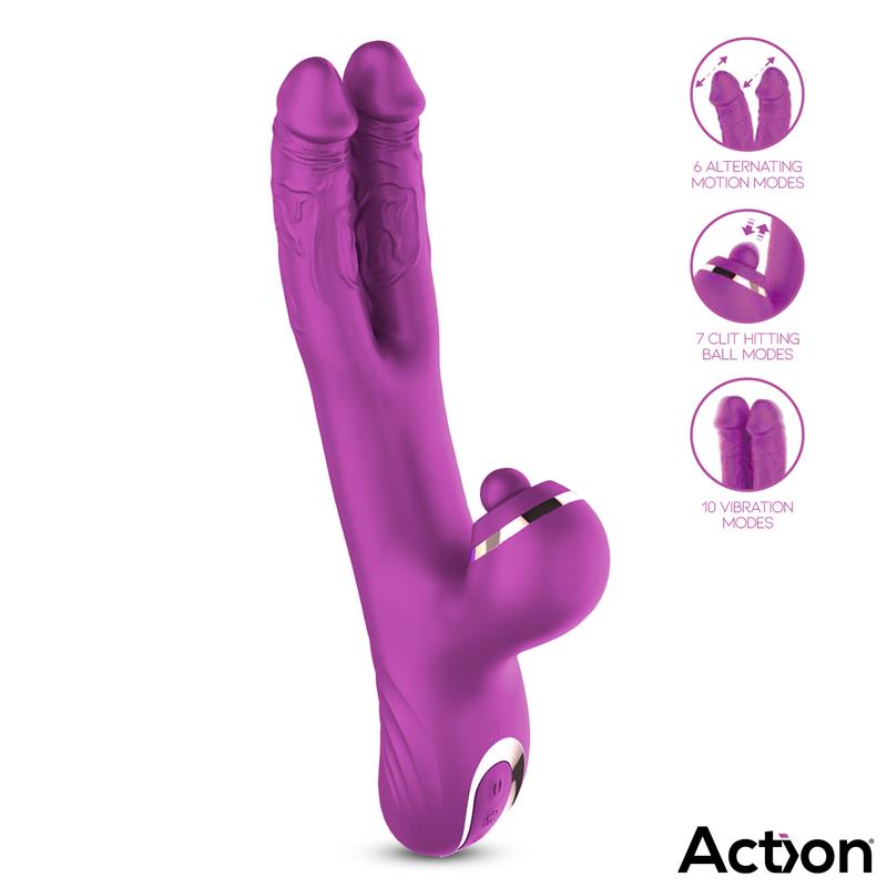 ACTION - NICO VIBRADOR CON DILDOS ALTERNANTES Y BOLA PERCUTORA 4 MOTORES