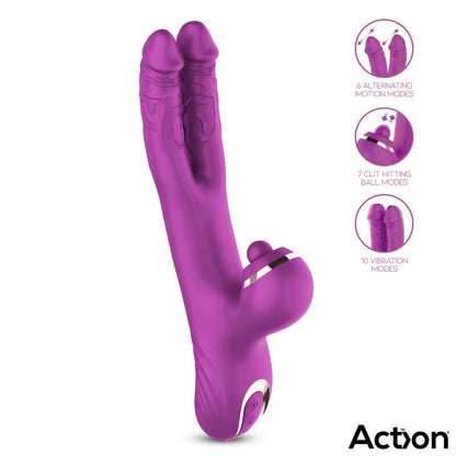 ACTION - NICO VIBRADOR CON DILDOS ALTERNANTES Y BOLA PERCUTORA 4 MOTORES