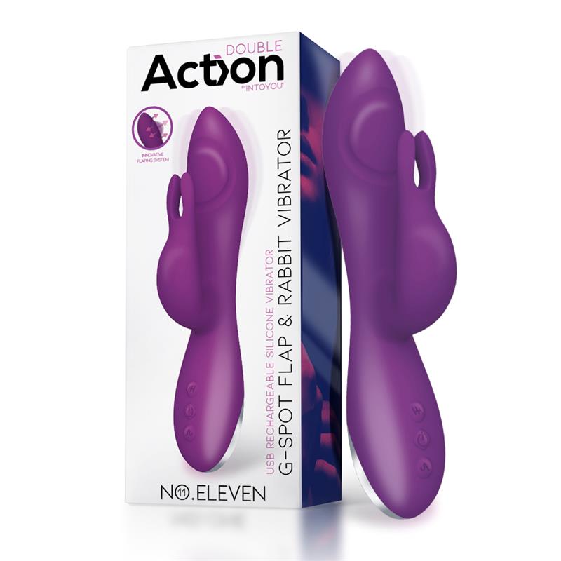 ACTION - NO. ELEVEN VIBRADOR CON CONEJITO, PUNTO G Y FUCIÓN DE PULSACIÓN USB MARGNÉTICO SILICONA