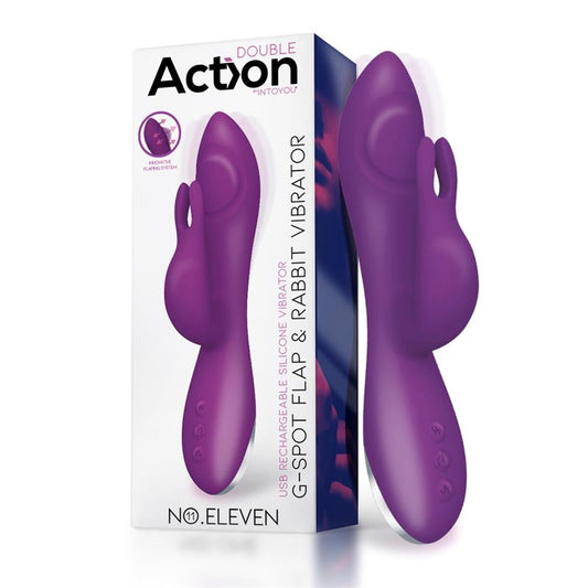 ACTION - NO. ELEVEN VIBRADOR CON CONEJITO, PUNTO G Y FUCIÓN DE PULSACIÓN USB MARGNÉTICO SILICONA