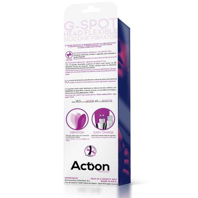 ACTION - NO. TEN VIBRADOR HIPER-FLEXIBLE PUNTO-G USB MAGNÉTICO SILICONA