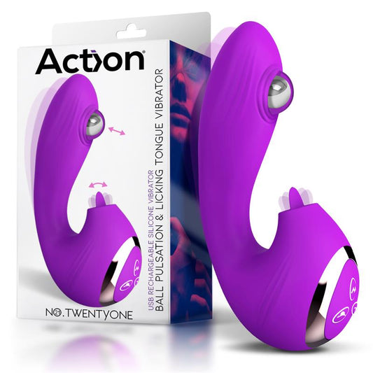 ACTION - NO. TWENTYONE VIBRADOR CON BOLA PULSANTE Y LENGUA ESTIMULADORA