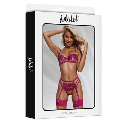 ADALET LINGERIE - NORA SET SUJETADOR, TANGA Y LIGUERO CON FLORES FUCHSIA