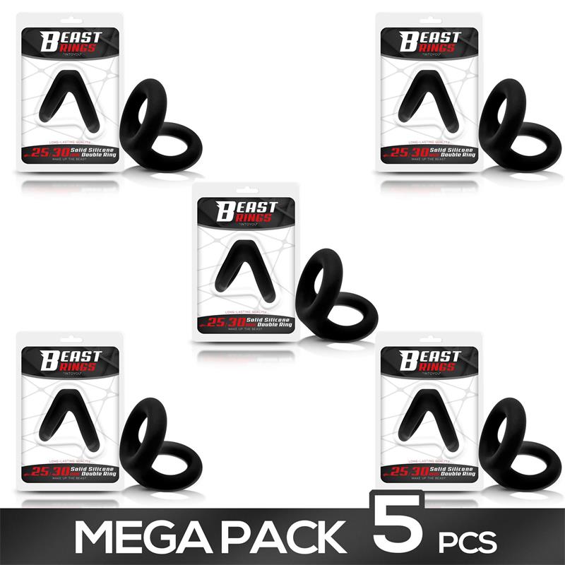 BEAST RINGS - PACK 5 ANILLO PARA EL PENE SILICONA SÓLIDA 2.5-3 CM