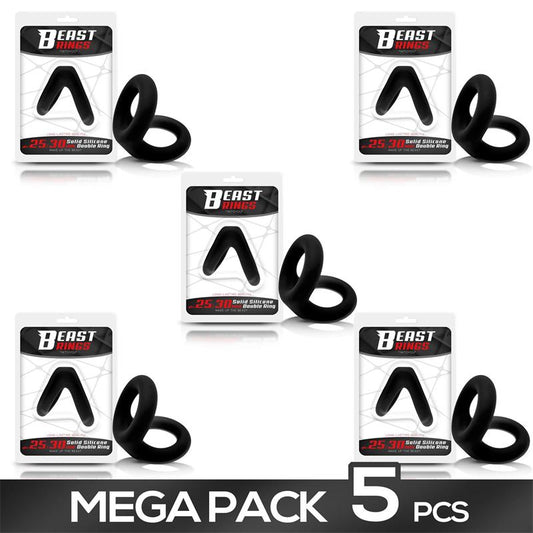 BEAST RINGS - PACK 5 ANILLO PARA EL PENE SILICONA SÓLIDA 2.5-3 CM