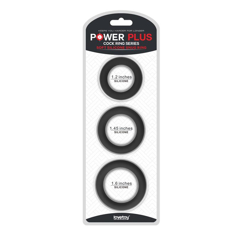 LOVETOY - PACK DE 3 ANILLOS PARA EL PENE POWER PLUS NEGRO