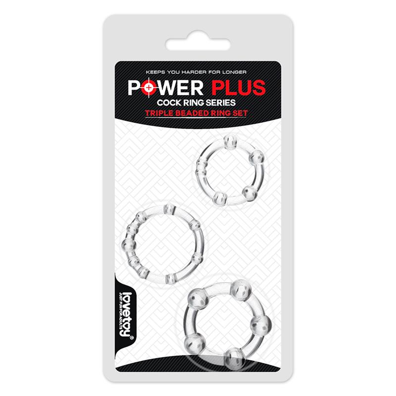 LOVETOY - PACK DE 3 ANILLOS PARA EL PENE POWER PLUS TRIPLE TRANSPARENTES