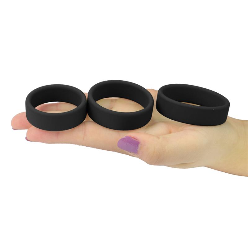LOVETOY - PACK DE 3 ANILLOS PARA EL PENE POWER RING NEGRO