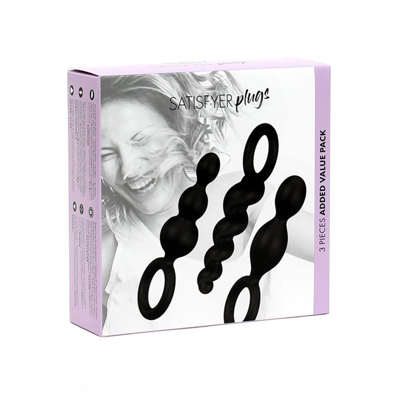 SATISFYER - PACK DE 3 PLUGS SILICONA NEGRO