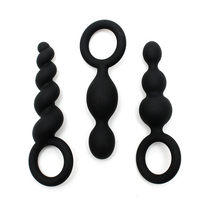 SATISFYER - PACK DE 3 PLUGS SILICONA NEGRO