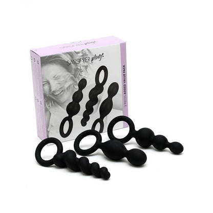 SATISFYER - PACK DE 3 PLUGS SILICONA NEGRO