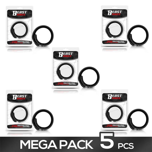 BEAST RINGS - PACK DE 5 ANILLO PENE AJUSTABLE SILICONA SÓLIDA 15-21 CM