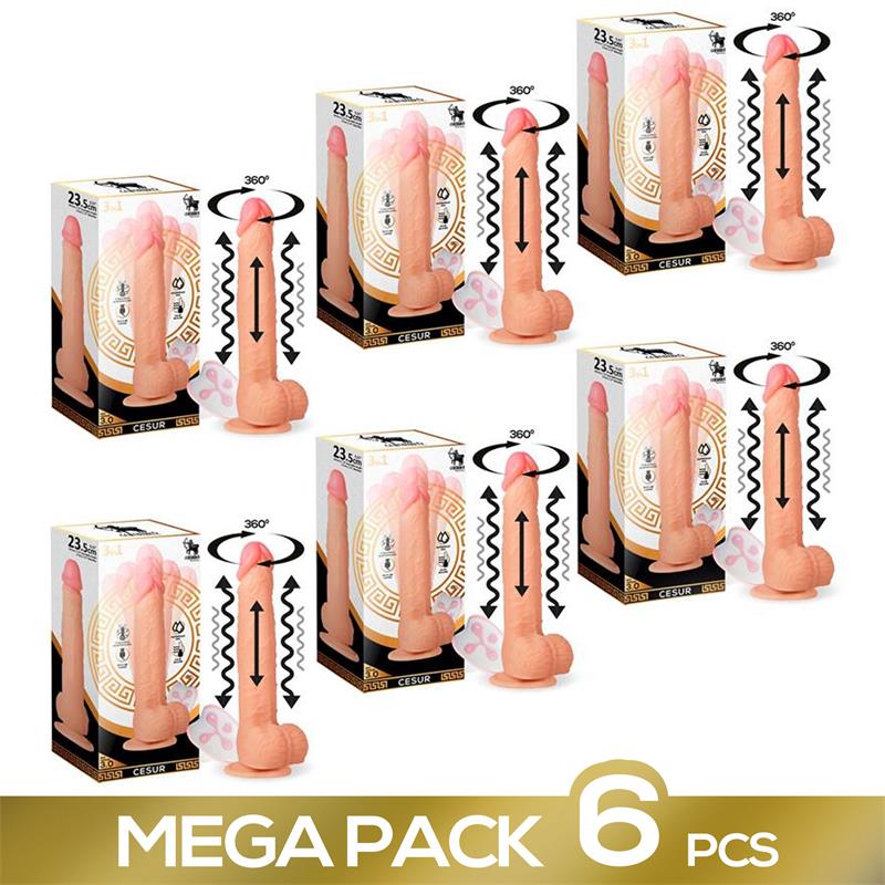 CENTAURO - PACK DE 6 CESUR 3.0 DILDO REALISTA CON VIBRACIÓN, MOVIMIENTO ONDULANTE 360º Y TELÉSCOPICO