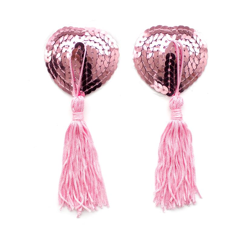 LATETOBED BDSM LINE - PEZONERAS AUTOADHESIVAS FORMA DE CORAZÓN CON LENTEJUELAS ROSA