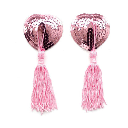 LATETOBED BDSM LINE - PEZONERAS AUTOADHESIVAS FORMA DE CORAZÓN CON LENTEJUELAS ROSA