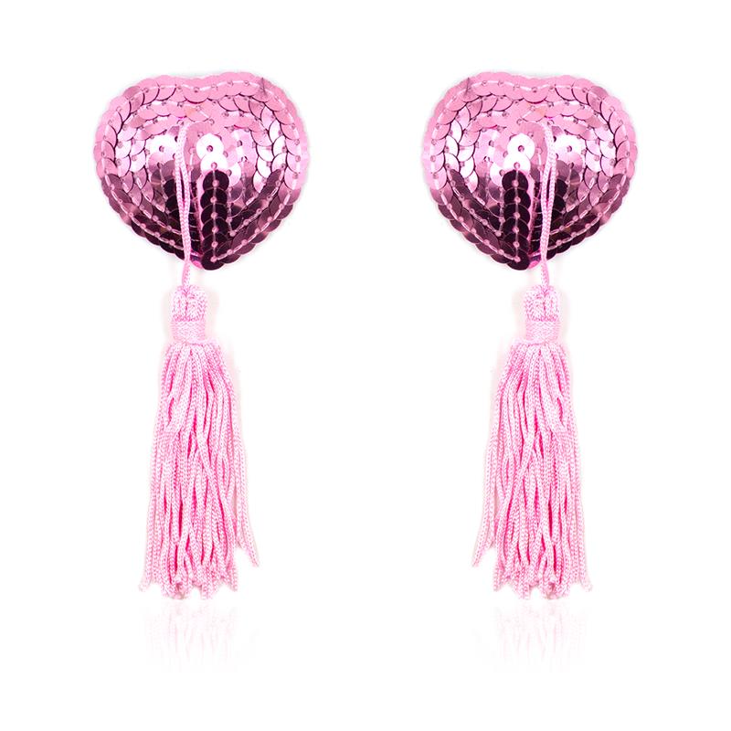 LATETOBED BDSM LINE - PEZONERAS AUTOADHESIVAS FORMA DE CORAZÓN CON LENTEJUELAS ROSA