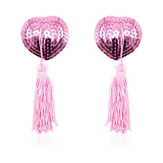 LATETOBED BDSM LINE - PEZONERAS AUTOADHESIVAS FORMA DE CORAZÓN CON LENTEJUELAS ROSA