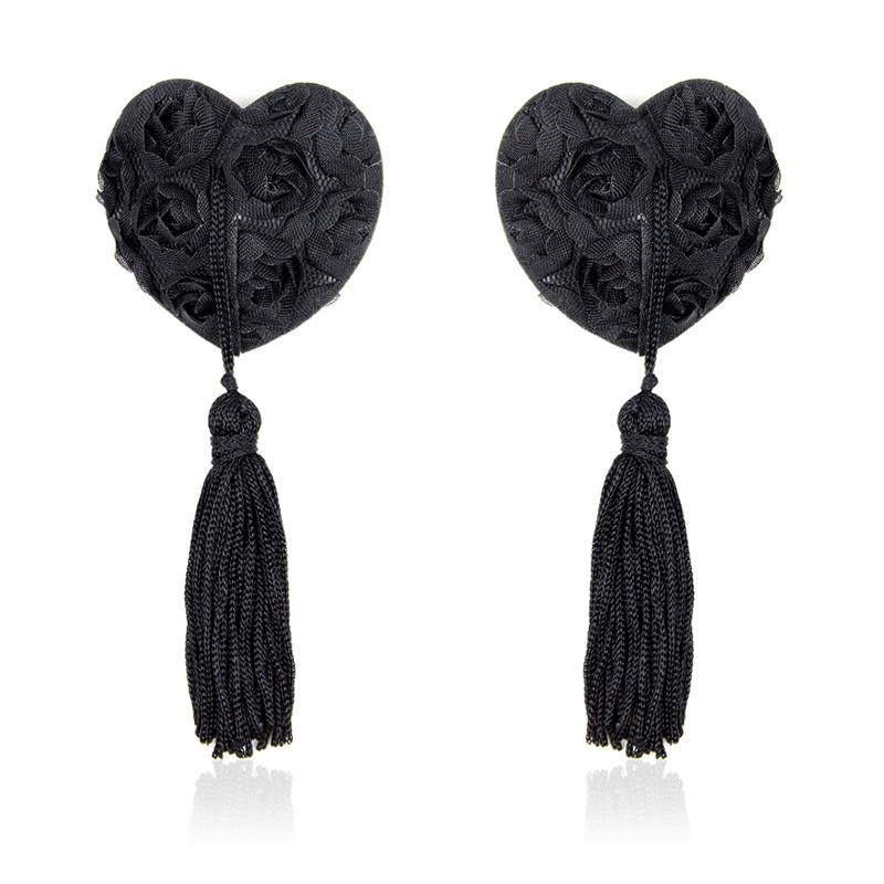 LATETOBED BDSM LINE - PEZONERAS CON ENCAJE Y PATRÓN FLORAL NEGRO