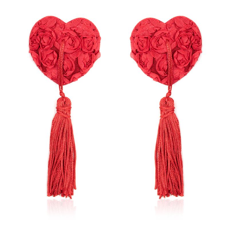 LATETOBED BDSM LINE - PEZONERAS CON ENCAJE Y PATRÓN FLORAL ROJO