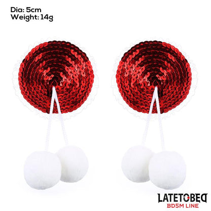 LATETOBED BDSM LINE - PEZONERAS CON LENTEJUELAS ROJAS Y POMPONES BLANCOS