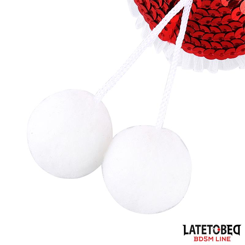 LATETOBED BDSM LINE - PEZONERAS CON LENTEJUELAS ROJAS Y POMPONES BLANCOS