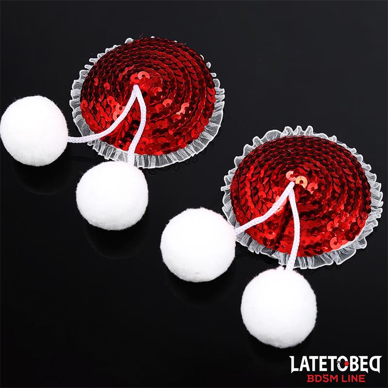 LATETOBED BDSM LINE - PEZONERAS CON LENTEJUELAS ROJAS Y POMPONES BLANCOS