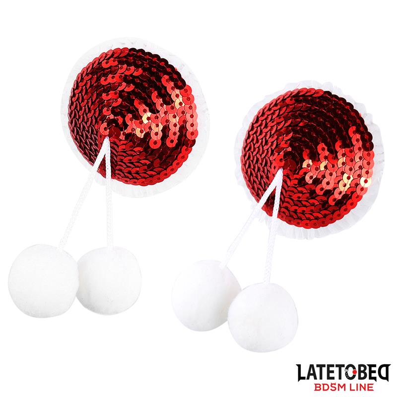 LATETOBED BDSM LINE - PEZONERAS CON LENTEJUELAS ROJAS Y POMPONES BLANCOS