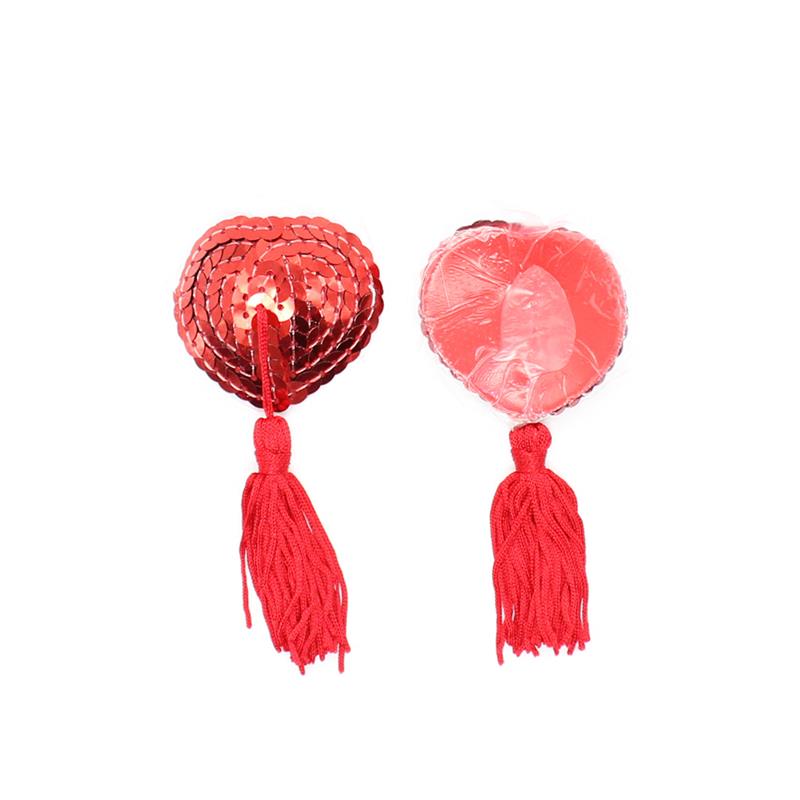 LATETOBED BDSM LINE - PEZONERAS FORMA CORAZÓN AUTOADHESIVAS CON LENTEJUELAS ROJO