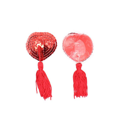 LATETOBED BDSM LINE - PEZONERAS FORMA CORAZÓN AUTOADHESIVAS CON LENTEJUELAS ROJO