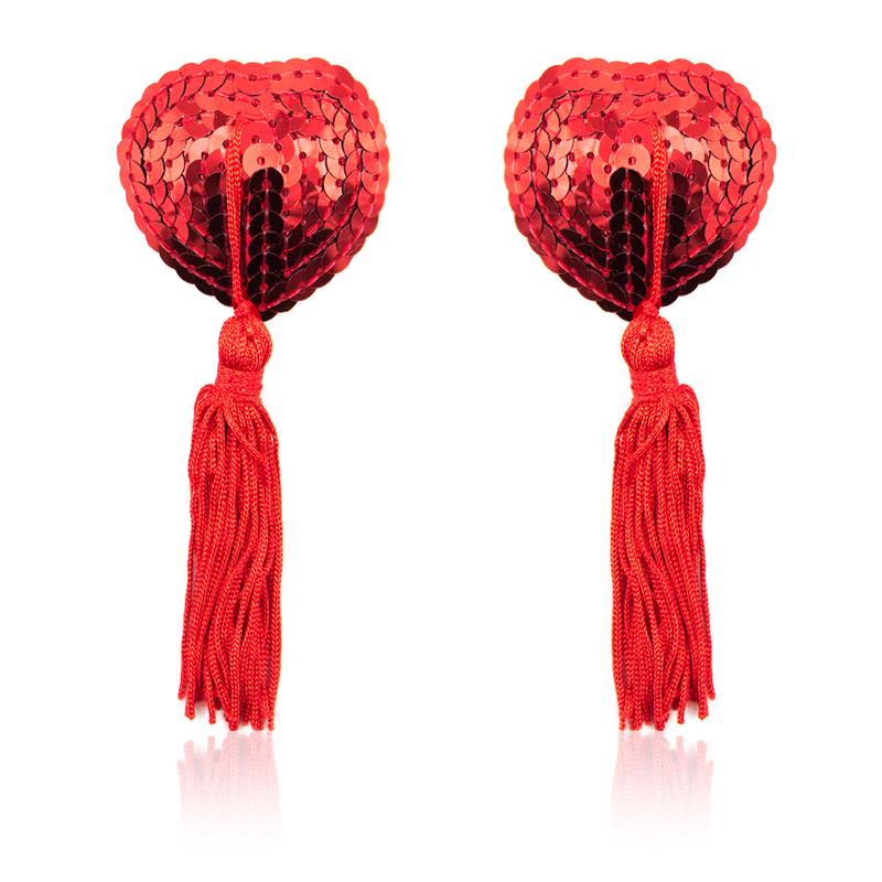 LATETOBED BDSM LINE - PEZONERAS FORMA CORAZÓN AUTOADHESIVAS CON LENTEJUELAS ROJO