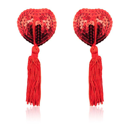 LATETOBED BDSM LINE - PEZONERAS FORMA CORAZÓN AUTOADHESIVAS CON LENTEJUELAS ROJO