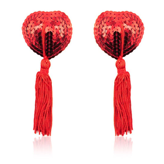 LATETOBED BDSM LINE - PEZONERAS FORMA CORAZÓN AUTOADHESIVAS CON LENTEJUELAS ROJO