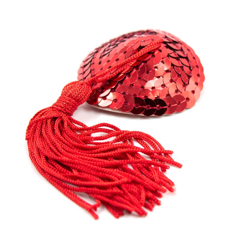 LATETOBED BDSM LINE - PEZONERAS FORMA CORAZÓN AUTOADHESIVAS CON LENTEJUELAS ROJO