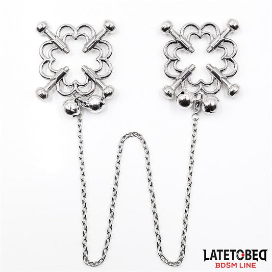 LATETOBED BDSM LINE - PINZAS DE METAL PARA PEZONES CADENA Y CASCABELES