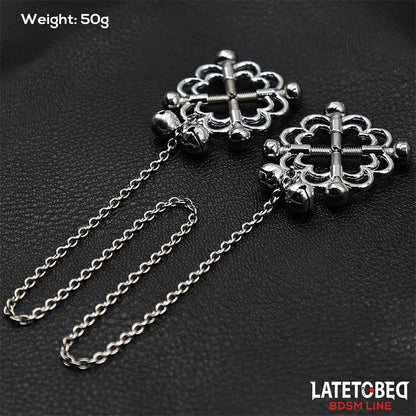 LATETOBED BDSM LINE - PINZAS DE METAL PARA PEZONES CADENA Y CASCABELES
