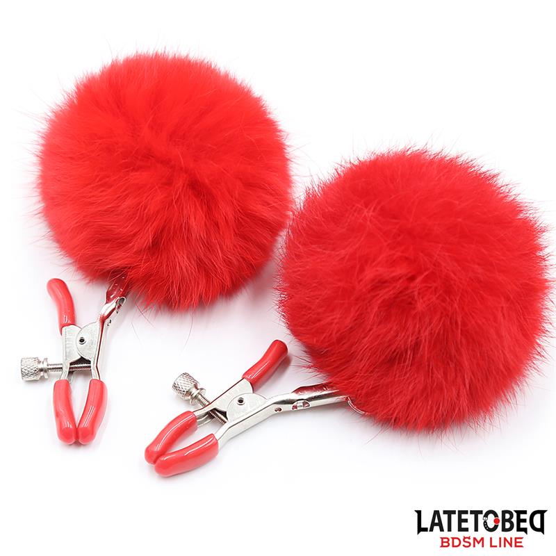 LATETOBED BDSM LINE - PINZAS PARA PEZONES AJUSTABLES CON POMPÓN