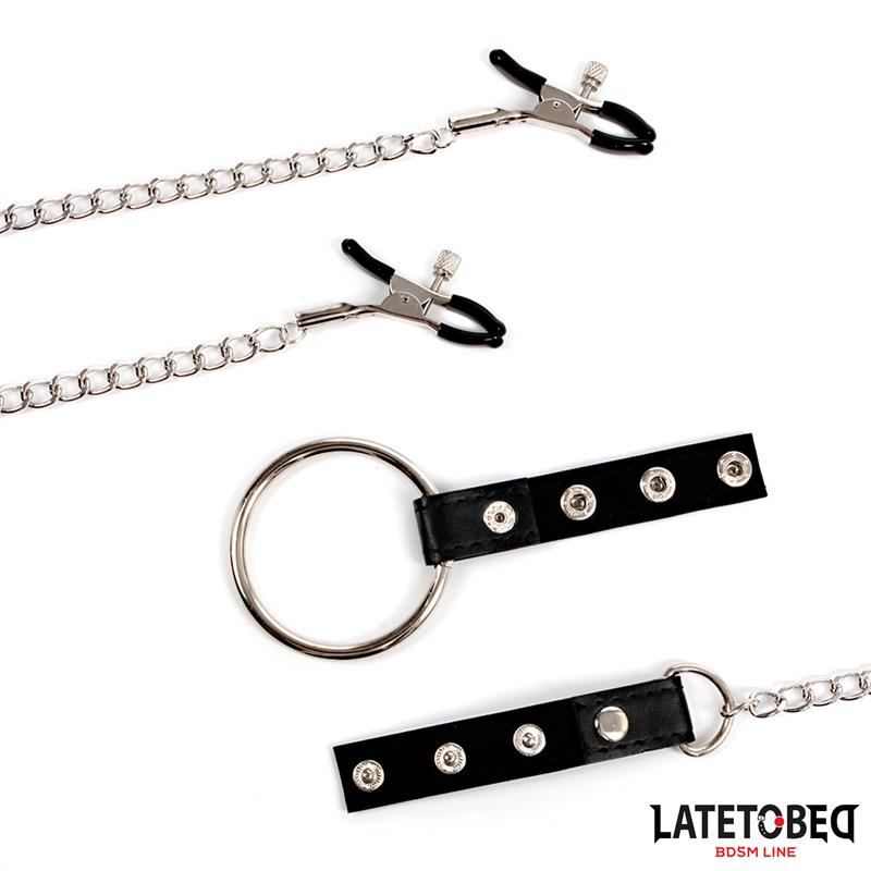 LATETOBED BDSM LINE - PINZAS PARA PEZONES CON ANILLO PARA EL PENE