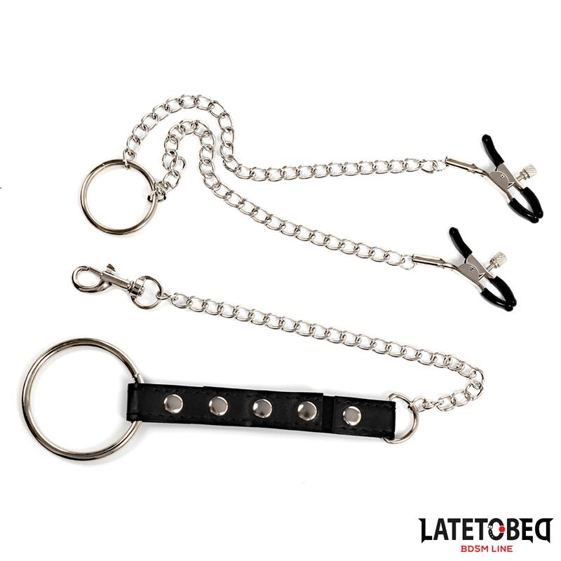 LATETOBED BDSM LINE - PINZAS PARA PEZONES CON ANILLO PARA EL PENE