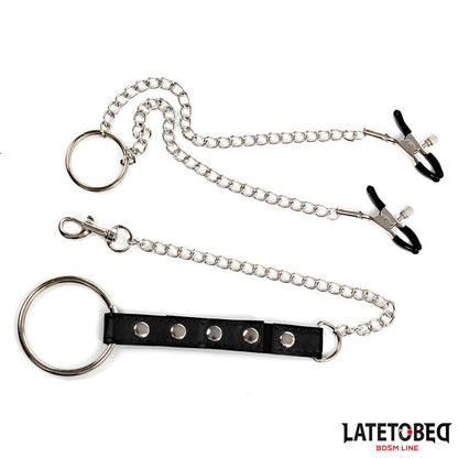 LATETOBED BDSM LINE - PINZAS PARA PEZONES CON ANILLO PARA EL PENE