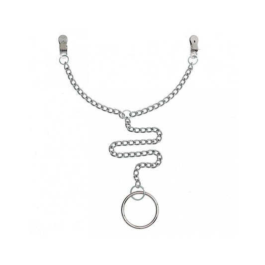 BONDAGE PLAY - PINZAS PARA PEZONES CON ANILLO PARA EL PENE