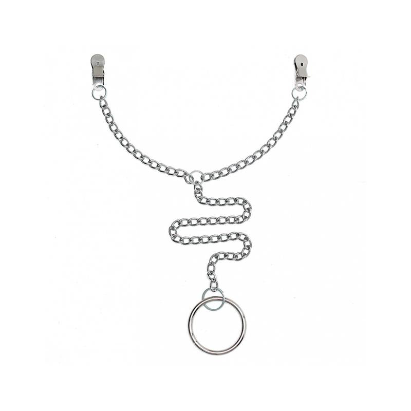BONDAGE PLAY - PINZAS PARA PEZONES CON ANILLO PARA EL PENE