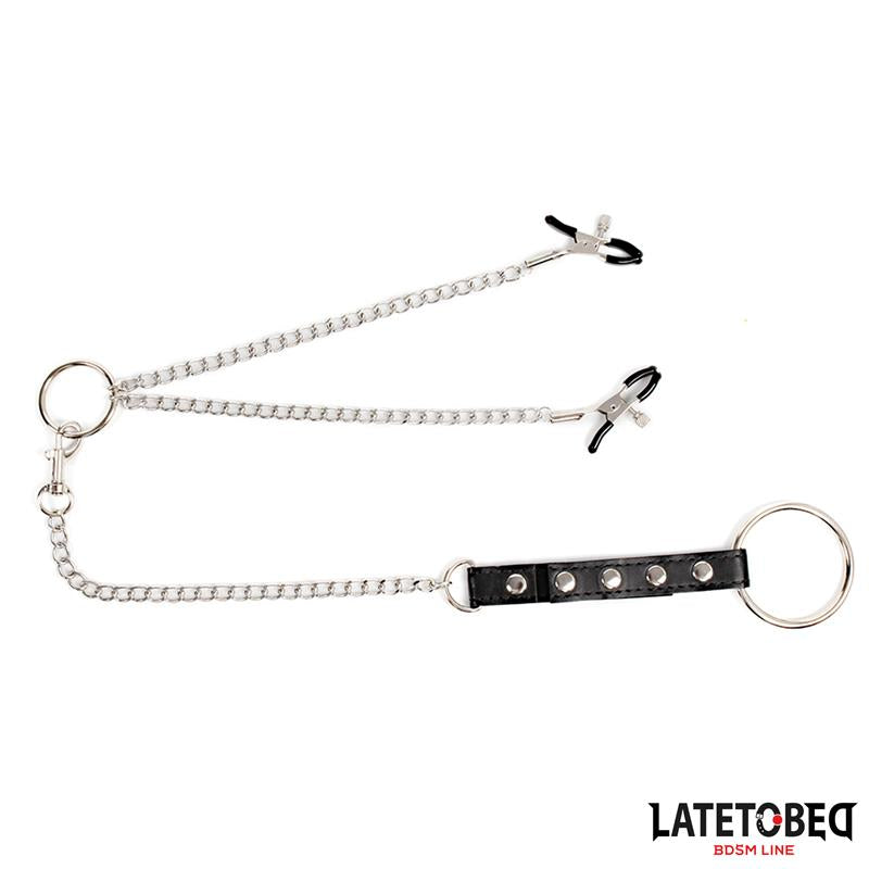 LATETOBED BDSM LINE - PINZAS PARA PEZONES CON ANILLO PARA EL PENE