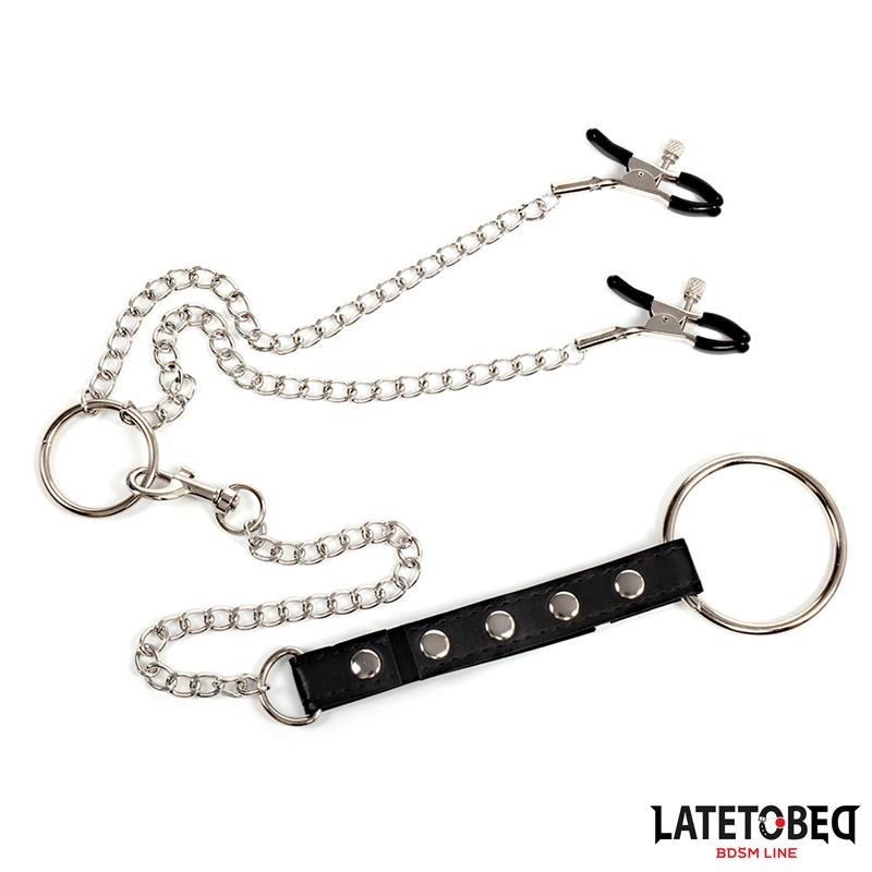 LATETOBED BDSM LINE - PINZAS PARA PEZONES CON ANILLO PARA EL PENE