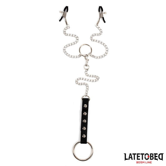 LATETOBED BDSM LINE - PINZAS PARA PEZONES CON ANILLO PARA EL PENE