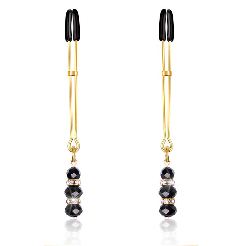 LATETOBED BDSM LINE - PINZAS PARA PEZONES CON BOLAS DE CRISTAL DORADO